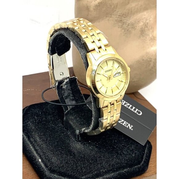 Citizen Women's Watch EQ0603-59P Quartz Gold Dial Day Date Steel Petite 28mm - Picture 14 of 14